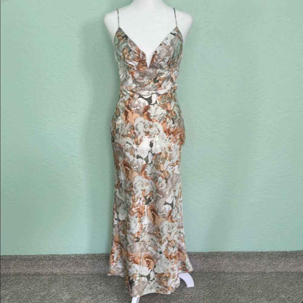 Floral Satin Maxi Dress - XS NWT